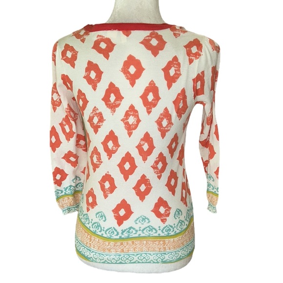 Anthropologie Moth Karnali Ikat Geometric 3/4 Sleeve Cotton Crop Cardigan - S - Picture 5 of 12